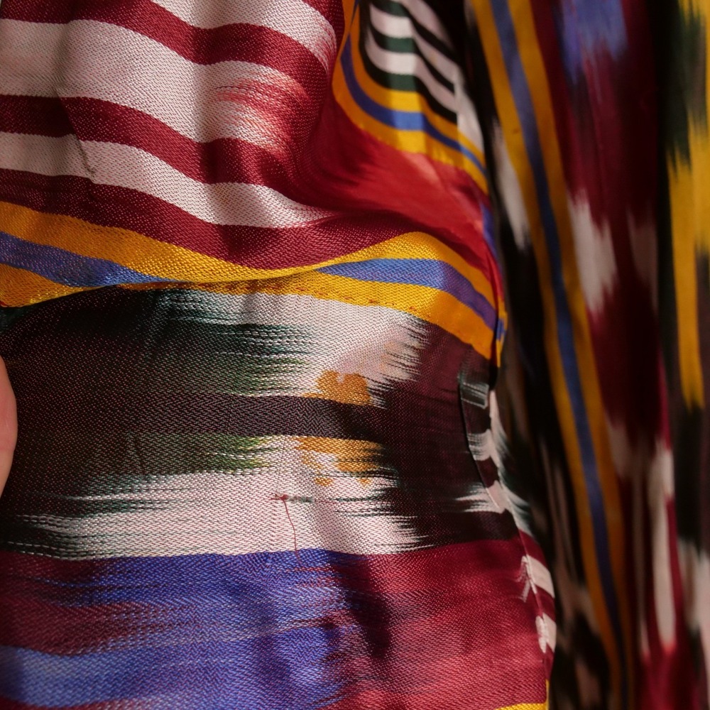 AMAZING antique Uzbekistan ikat dyed silk and calico cotton reversible jacket - Picture 8 of 14